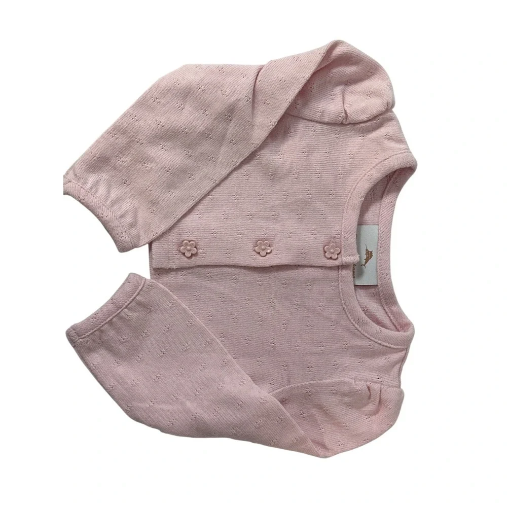 Tommy Bahama Baby Pink Long-Sleeve Cardigan With Floral Buttons & Subtle Pattern